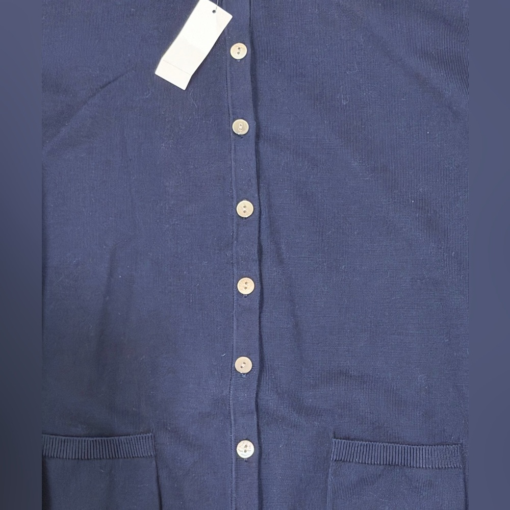 Talbots Navy Blue Button Front Cardigan Sweater Pockets Women’s - Picture 2 of 3